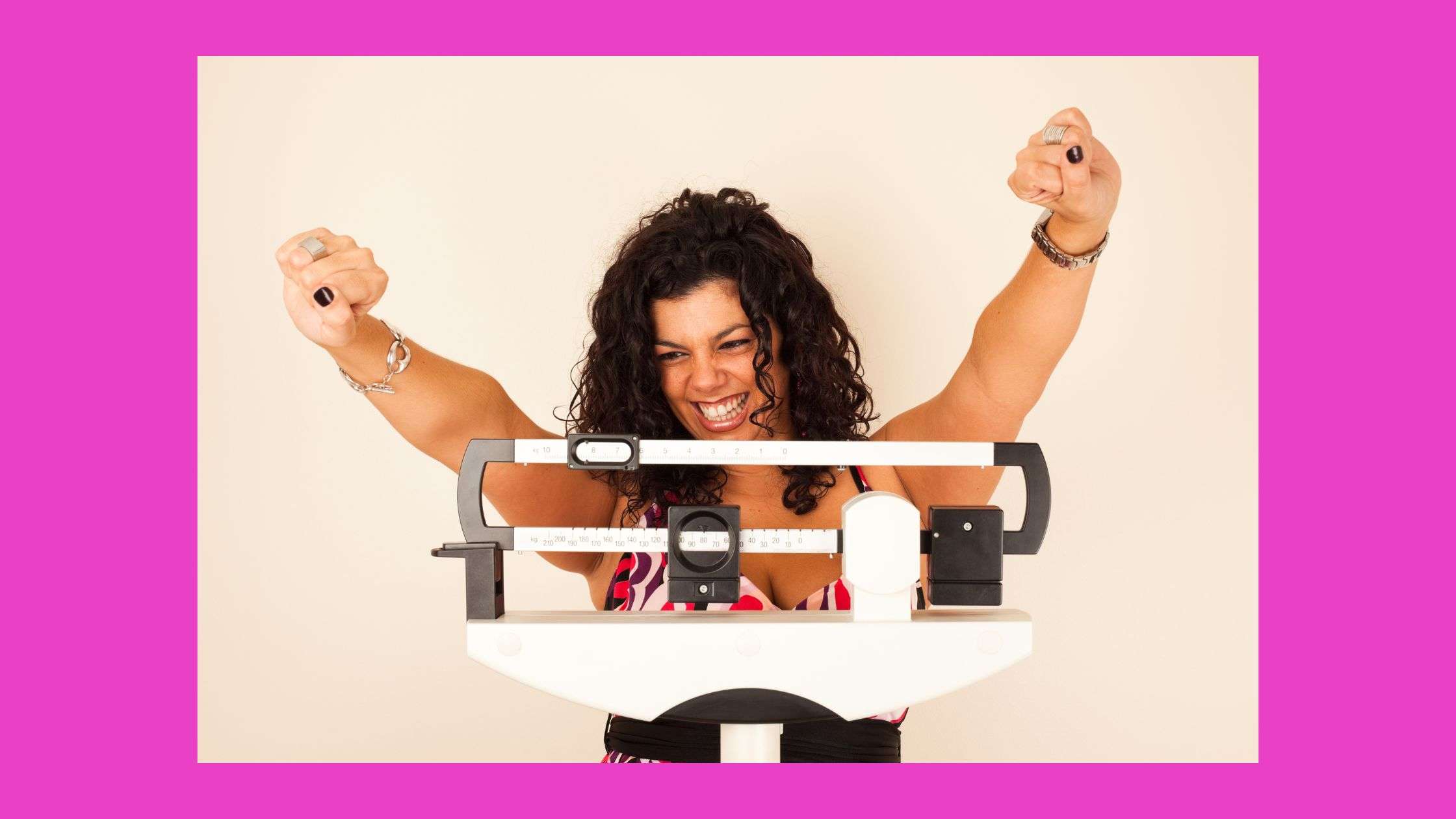 SkinnyBox Product Categories (1) woman standing on a scale celebrating weight loss