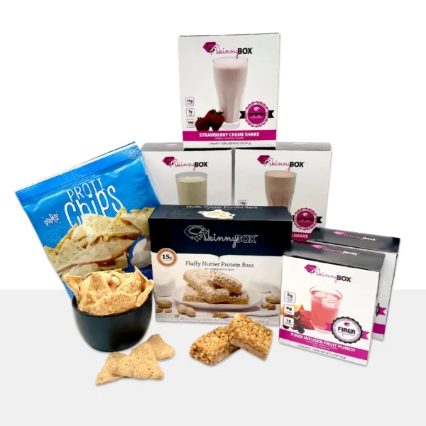 Picture of an array of SkinnyBox products that are part of the SkinnyBox Starter Box